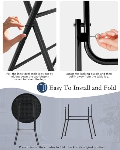 24" Round Folding Table, Plastic Bar Height Tables for Parties Black, alternate view 6