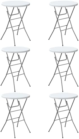 24" Round Folding Table, Plastic Bar Height Tables for Parties White in White