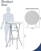24" Round Folding Table, Plastic Bar Height Tables for Parties White in White, alternate view 3