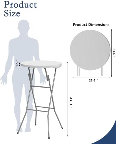 24" Round Folding Table, Plastic Bar Height Tables for Parties White in White, alternate view 3