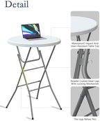 24" Round Folding Table, Plastic Bar Height Tables for Parties White in White, alternate view 4