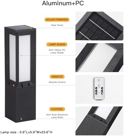 24" Solar Pathway Lights Outdoor IP65 Waterproof Landscape Path Lights in Black Grey, alternate view 2