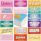 24 Spanish Quinceanera Photo Booth Props, Double Sided PVC Signs in Colorful