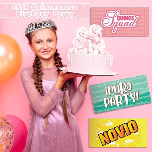 24 Spanish Quinceanera Photo Booth Props, Double Sided PVC Signs in Colorful, alternate view 5