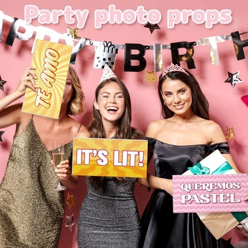 24 Spanish Quinceanera Photo Booth Props, Double Sided PVC Signs in Colorful, alternate view 6