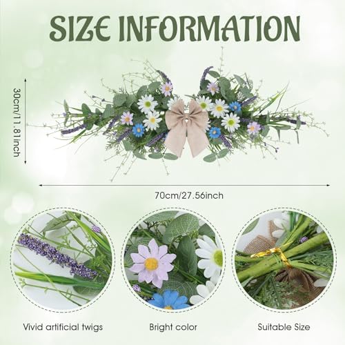 24'' Spring Wreaths for Front Door Summer Floral Swag Blue Spring Door Wreath with Wildflower Lanvender for Wall, alternate