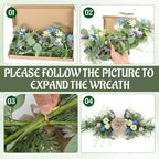 24'' Spring Wreaths for Front Door Summer Floral Swag Blue Spring Door Wreath with Wildflower Lanvender for Wall, alternate