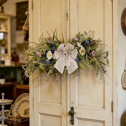 24'' Spring Wreaths for Front Door Summer Floral Swag Blue Spring Door Wreath with Wildflower Lanvender for Wall, alternate