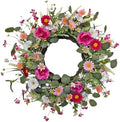 24" Wildflower Wreath for Front Door Daisy Lavender Floral Summer Front Door Wreath with Eucalyptus Greenery for