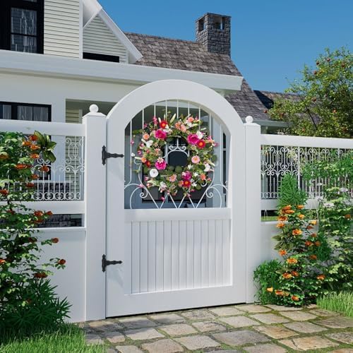 24" Wildflower Wreath for Front Door Daisy Lavender Floral Summer Front Door Wreath with Eucalyptus Greenery for, alternate