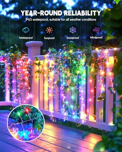 240 LED Solar Fairy Lights Outdoor Waterproof IP65, 20FT 8 Lighting Modes in Multicolor, alternate view 5