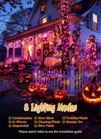 240 LED Solar Halloween Lights Outdoor Waterproof IP65, 20FT 8 Light Modes in Orange & Purple, alternate view 2