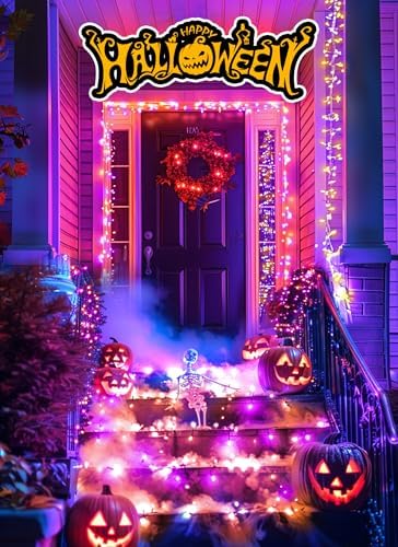 240 LED Solar Halloween Lights Outdoor Waterproof IP65, 20FT 8 Light Modes in Orange & Purple, alternate view 5