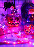 240 LED Solar Halloween Lights Outdoor Waterproof IP65, 20FT 8 Light Modes in Orange & Purple, alternate view 6