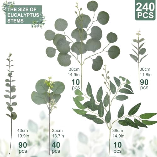 240 Pcs Artificial Mixed Eucalyptus Stems Bulk, Green in Green, alternate view 4