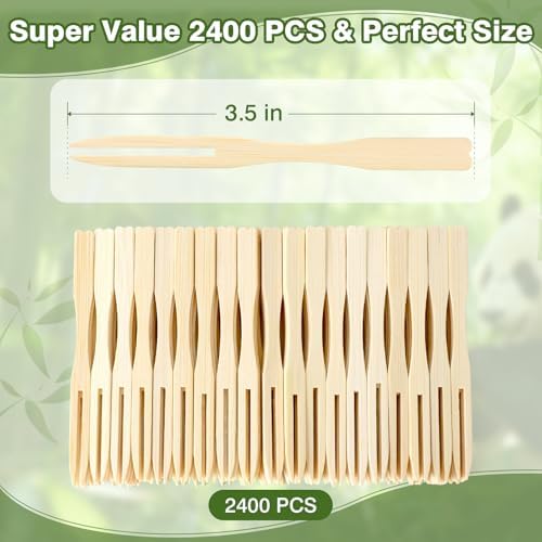 2400PCS Bamboo Appetizer Forks, Fancy Toothpicks for Appetizers - 3.5 Inch, alternate view 3