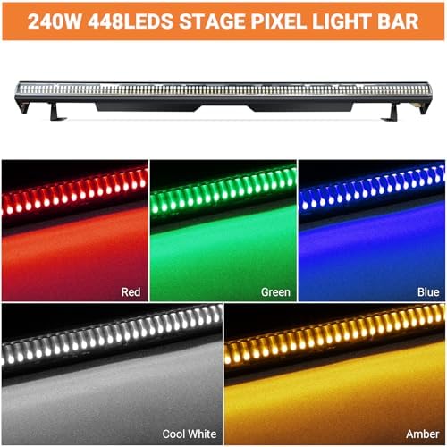 240W Stage Wash Light Bar - 448LEDs RGBWA DMX Light Bar by DMX Master-Slave Control 32 RGB & 12 White & 12 Amber, alternate