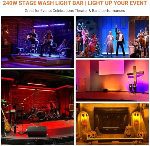 240W Stage Wash Light Bar - 448LEDs RGBWA DMX Light Bar by DMX Master-Slave Control 32 RGB & 12 White & 12 Amber, alternate