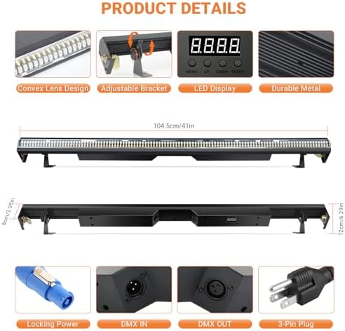 240W Stage Wash Light Bar - 448LEDs RGBWA DMX Light Bar by DMX Master-Slave Control 32 RGB & 12 White & 12 Amber, alternate