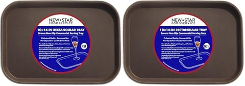 24883 Restaurant Grade Non-Slip Tray, Plastic, Rubber Lined, Rectangular, 10-Inch x 14-Inch, Brown (Pack of 2)