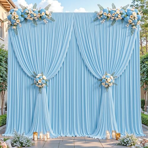 24ftx10ft Wrinkle Free Blue Backdrop Curtain - 10 Feet Photography Backdrop Drapes, Silky Polyester Back Drop