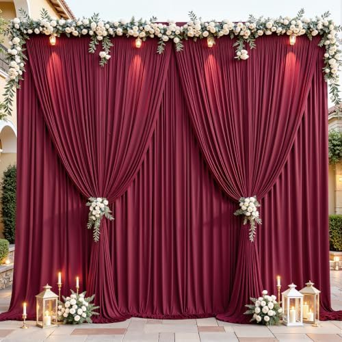 24ftx10ft Wrinkle Free Burgundy Backdrop Curtain - 10 Feet Photography Backdrop Drapes, Silky Polyester Back