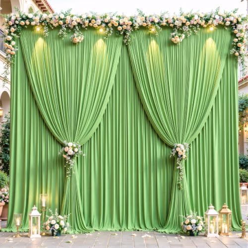 24ftx10ft Wrinkle Free Green Backdrop Curtain - 10 Feet Photography Backdrop Drapes, Silky Polyester Back Drop