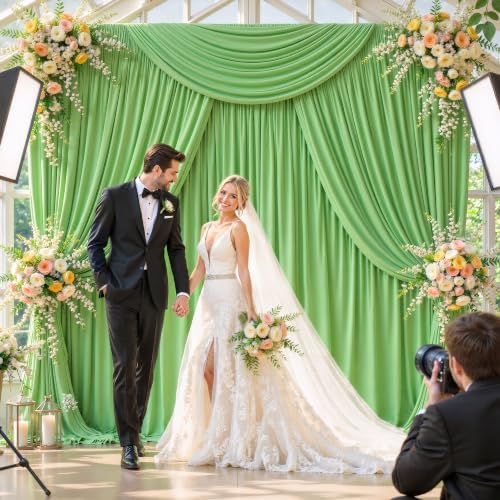 24ftx10ft Wrinkle Free Green Backdrop Curtain - 10 Feet Photography Backdrop Drapes, Silky Polyester Back Drop, alternate