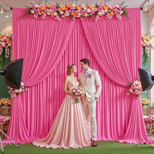 24ftx10ft Wrinkle Free Hot Pink Backdrop Curtain - 10 Feet Photography Backdrop Drapes, Silky Polyester Back, alternate view