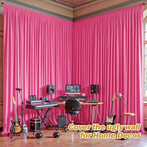 24ftx10ft Wrinkle Free Hot Pink Backdrop Curtain - 10 Feet Photography Backdrop Drapes, Silky Polyester Back, alternate view