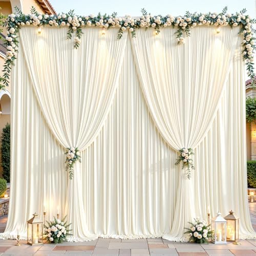 24ftx10ft Wrinkle Free Ivory Backdrop Curtain - 10 Feet Photography Backdrop Drapes, Silky Polyester Back Drop