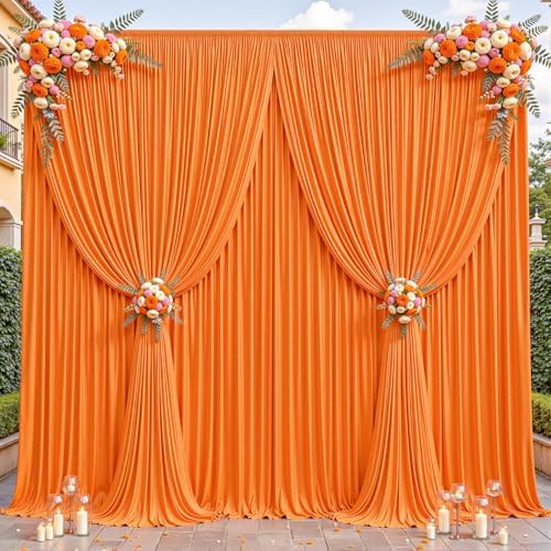 24ftx10ft Wrinkle Free Orange Backdrop Curtain - 10 Feet Photography Backdrop Drapes, Silky Polyester Back Drop