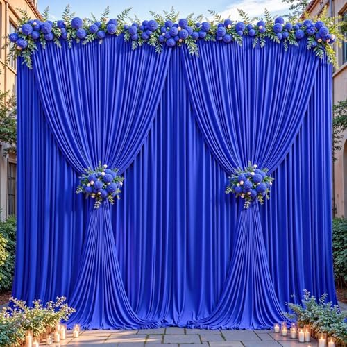 24ftx10ft Wrinkle Free Royal Blue Backdrop Curtain - 10 Feet Photography Backdrop Drapes, Silky Polyester Back