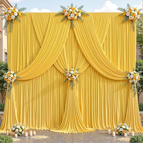 24ftx10ft Wrinkle Free Yellow Backdrop Curtain - 10 Feet Photography Backdrop Drapes, Silky Polyester Back Drop, alternate