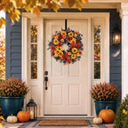 24in Fall Wreaths for Front Door, Sunflower Fall Wreath with Hanger in Orange & Red & Blue, alternate view 4