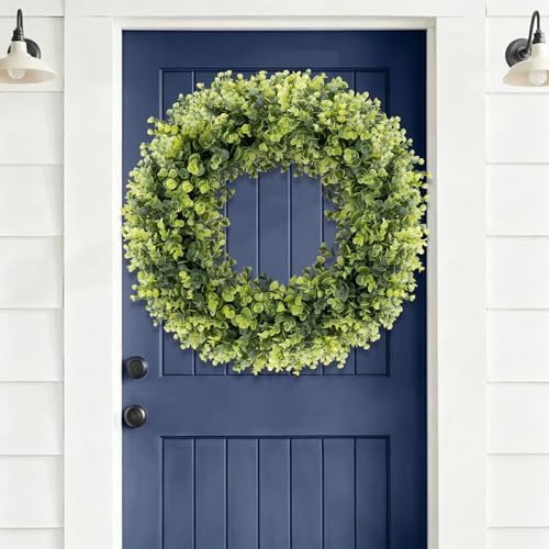 24In Large Boxwoods Door Wreaths for Front Door Spring Summer Outside All Season Green Year Round Artificial, alternate view