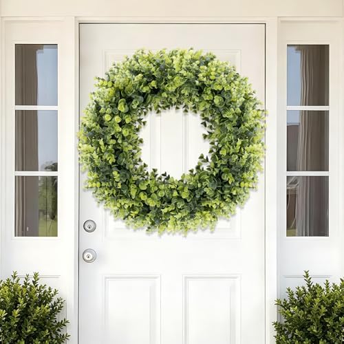 24In Large Boxwoods Door Wreaths for Front Door Spring Summer Outside All Season Green Year Round Artificial, alternate view
