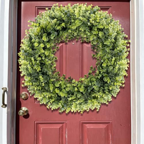 24In Large Boxwoods Door Wreaths for Front Door Spring Summer Outside All Season Green Year Round Artificial, alternate view