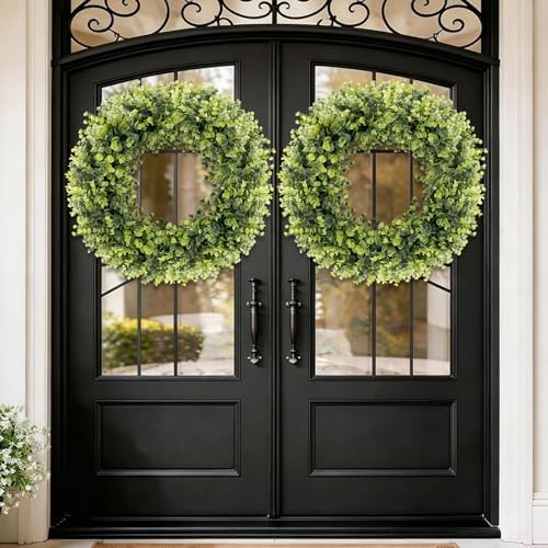 24In Large Boxwoods Door Wreaths for Front Door Spring Summer Outside All Season Green Year Round Artificial, alternate view