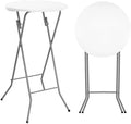 24in Round Folding Cocktail Table, Plastic Bar Height Table, White in White