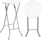 24in Round Folding Cocktail Table, Plastic Bar Height Table, White in White