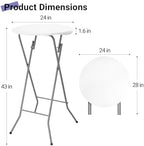 24in Round Folding Cocktail Table, Plastic Bar Height Table, White in White, alternate view 3