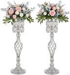 24in Wedding Centerpieces for Tables, 2pcs Silver Metal Diamond Crystal Wedding Flower Stand Centerpiece Vases