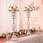 24in Wedding Centerpieces for Tables, 2pcs Silver Metal Diamond Crystal Wedding Flower Stand Centerpiece Vases, alternate