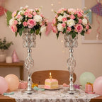 24in Wedding Centerpieces for Tables, 2pcs Silver Metal Diamond Crystal Wedding Flower Stand Centerpiece Vases, alternate