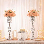 24in Wedding Centerpieces for Tables, 2pcs Silver Metal Diamond Crystal Wedding Flower Stand Centerpiece Vases, alternate