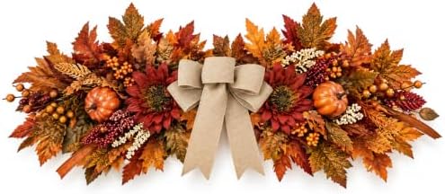 24Inch Artificial Fall Floral Swags Wreaths for Front Door Autumn Sunflower Flowers Pumpkin Berries Maple Leaf