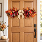 24Inch Artificial Fall Floral Swags Wreaths for Front Door Autumn Sunflower Flowers Pumpkin Berries Maple Leaf, alternate