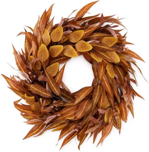 24Inch Artificial Fall Wreath for Front Door Decor Money Leaf Olive Branch in Tan