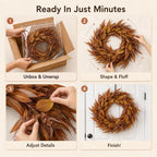 24Inch Artificial Fall Wreath for Front Door Decor Money Leaf Olive Branch in Tan, alternate view 6